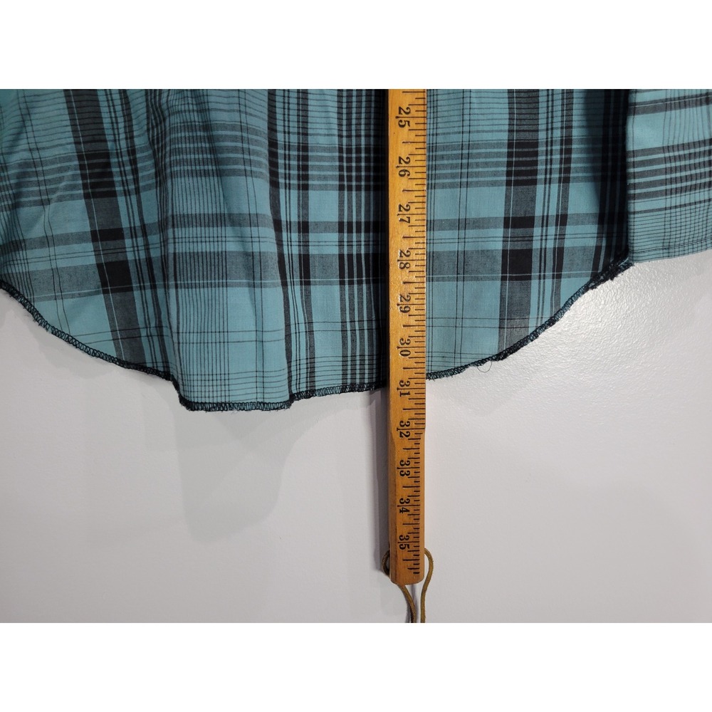 Wrangler Cowboy Cut Western‎ Shirt Mens 16-35 Turquoise Black Plaid Pearl Snap - Picture 7 of 7